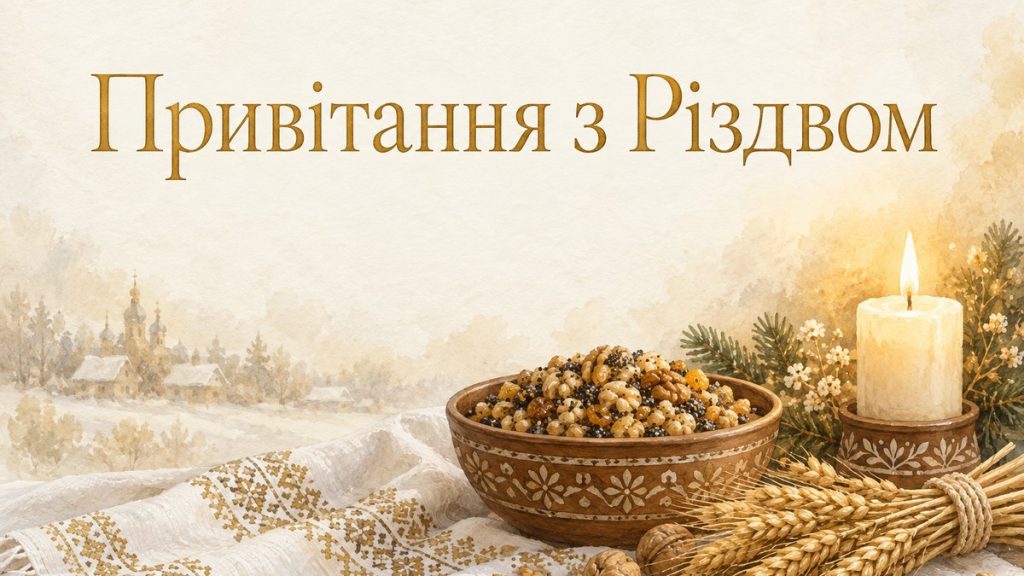 Кутя, свічка і пшеничний сніп на вишитому рушнику