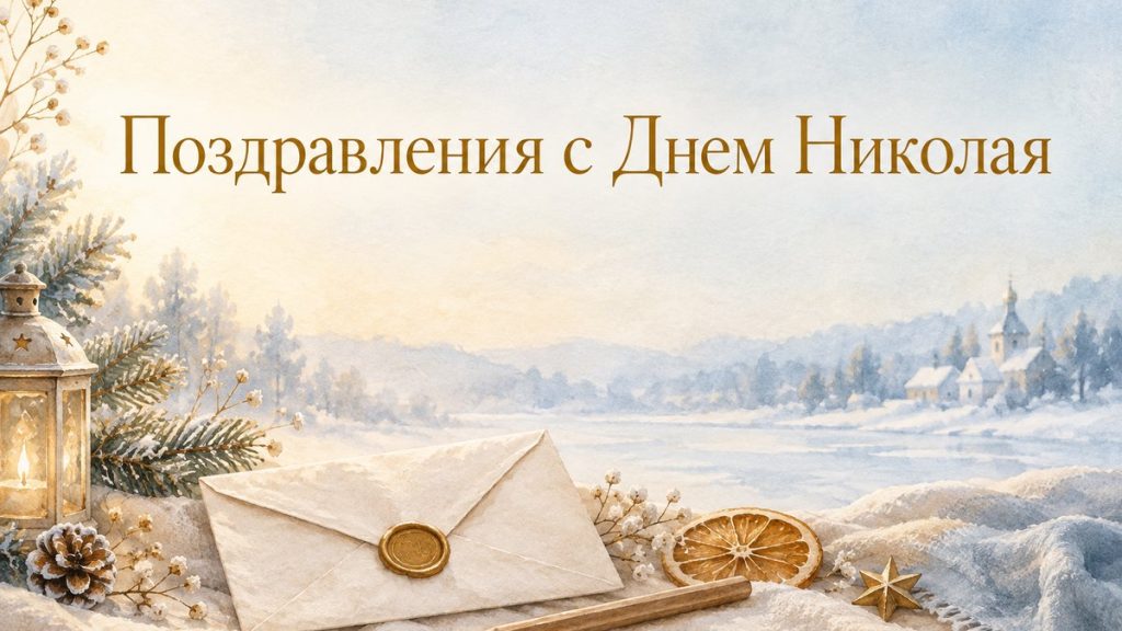 Поздравления с Днем святого Николая Лист із сургучевою печаткою на тлі засніженого краєвиду
