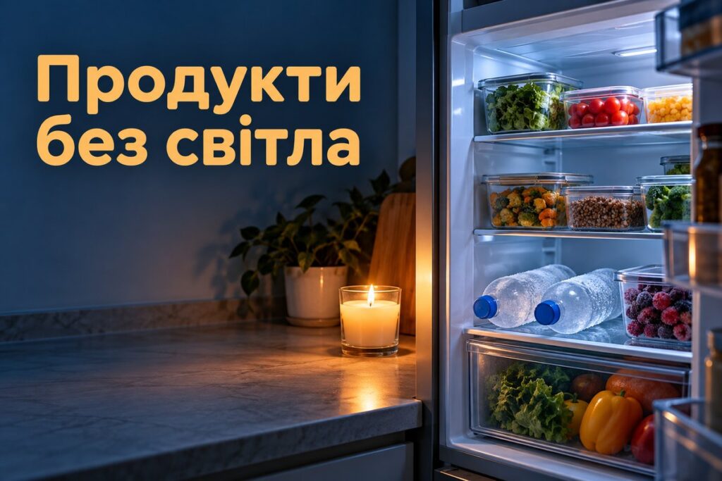 Відкритий холодильник і свічка під час відключення