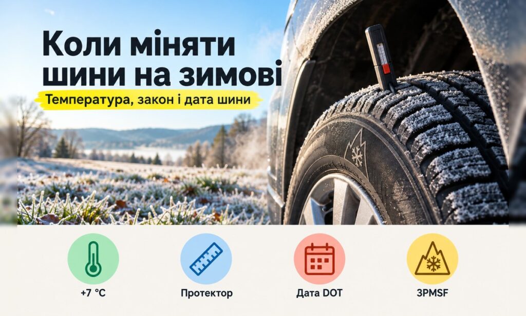 Коли міняти шини на зимові: +7 °C, вимоги і маркування Коли міняти шини на зимові: вимірювання протектора зимової шини з символом гори і сніжинки