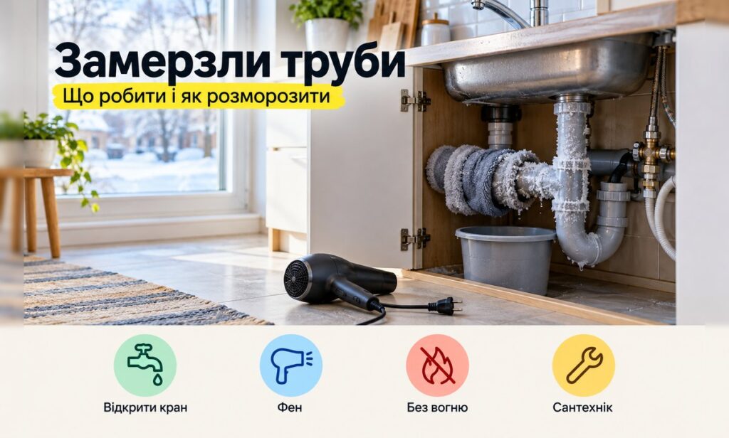 Замерзла труба що робити: обмерзлі труби під мийкою, рушник на трубі і фен поруч