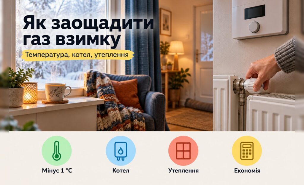 Як заощадити газ взимку: рука повертає термоголовку радіатора в теплій кімнаті зі шторами