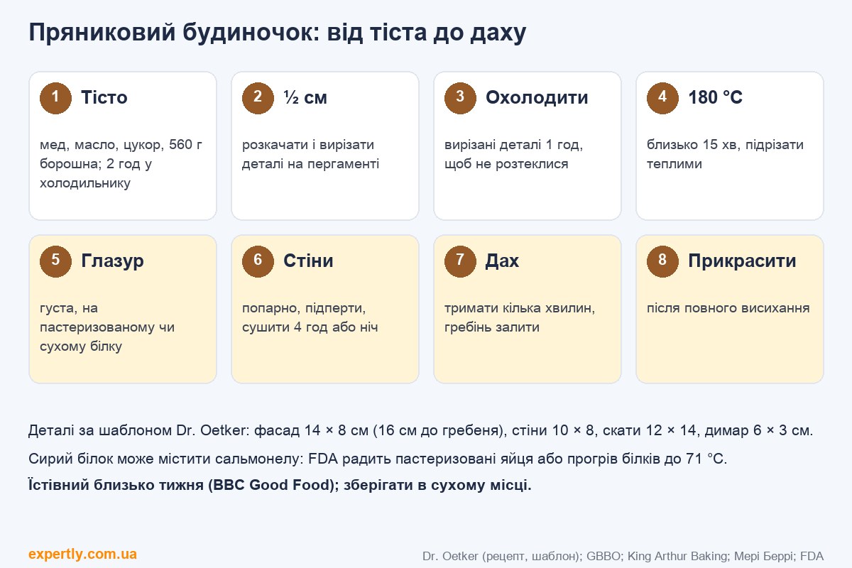 Пряниковий будиночок покроково: тісто, випікання, глазур і збирання стін та даху