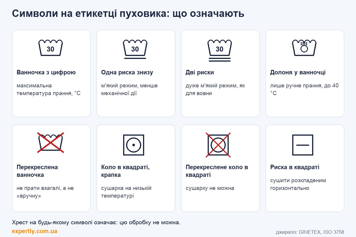 Як прати пуховик: символи на етикетці пуховика і що вони означають
